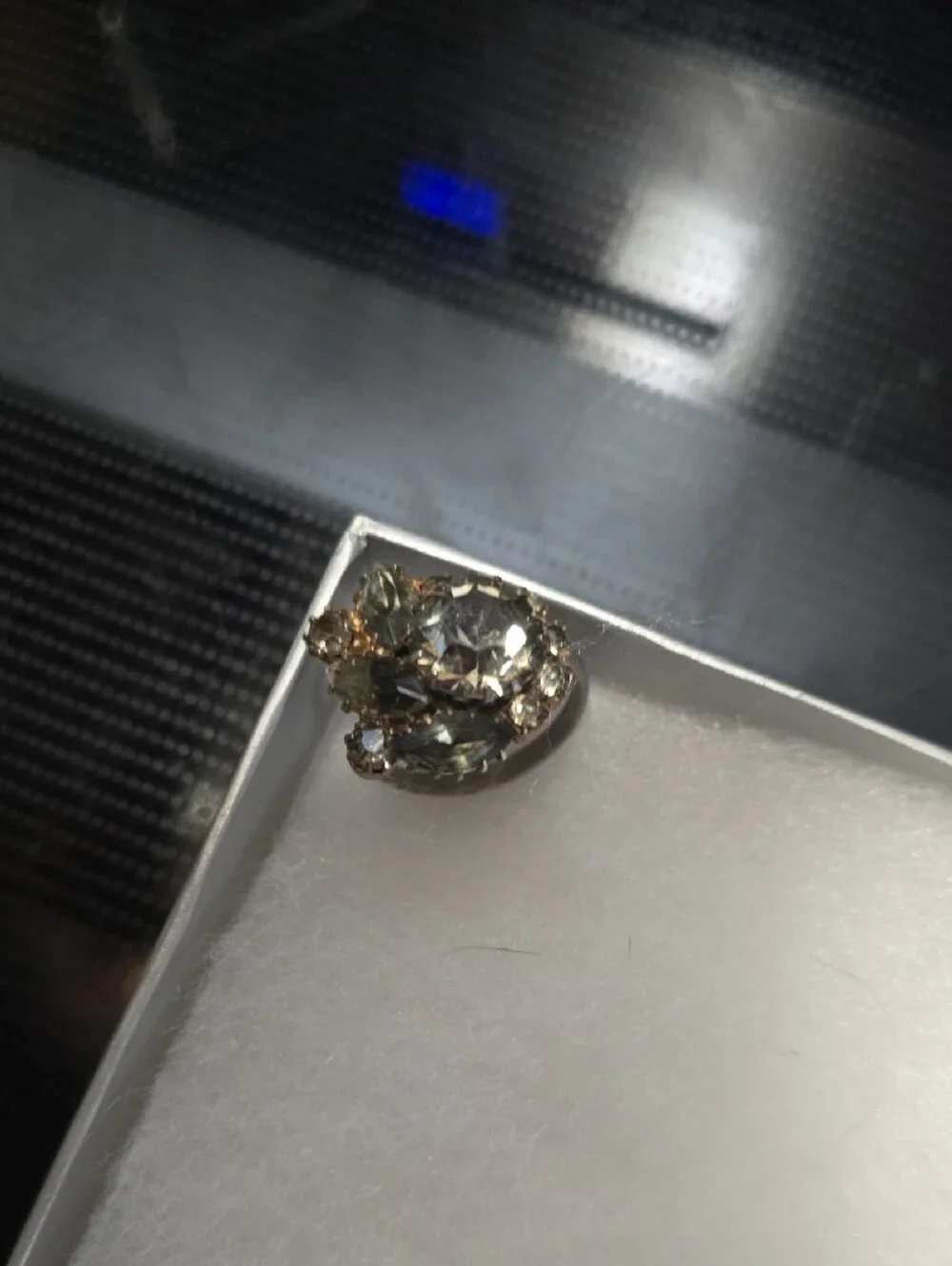 Vintage Smoky Crystal Cocktain Ring - Gray Adjustable